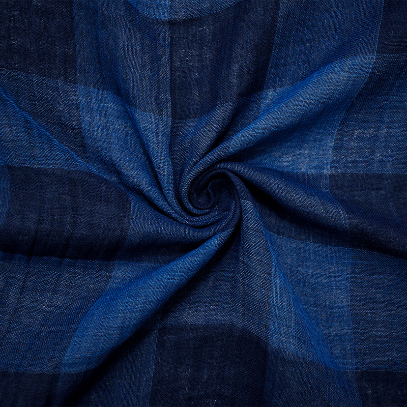 4 YD PC-Deep Navy-Blue Famous Maker Cotton Check-Plaid Double Gauze Woven Fabric