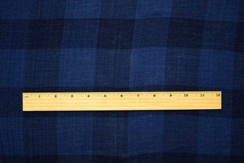 4 YD PC-Deep Navy-Blue Famous Maker Cotton Check-Plaid Double Gauze Woven Fabric