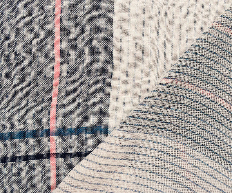 Blue-White-Multi Famous Maker Cotton Plaid Double Gauze Woven Fabric