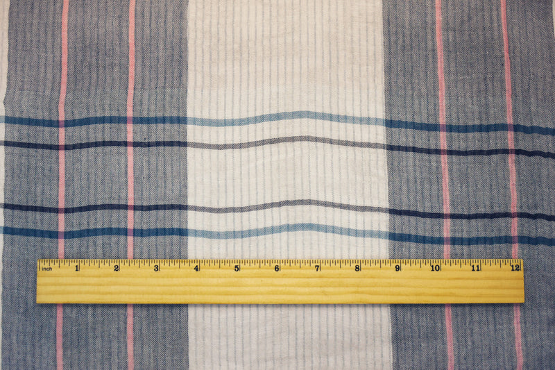 Blue-White-Multi Famous Maker Cotton Plaid Double Gauze Woven Fabric