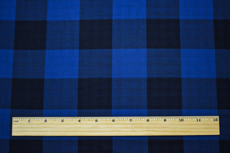 Black-Blue Famous Maker Cotton Check/Gingham Double Gauze Woven Fabric