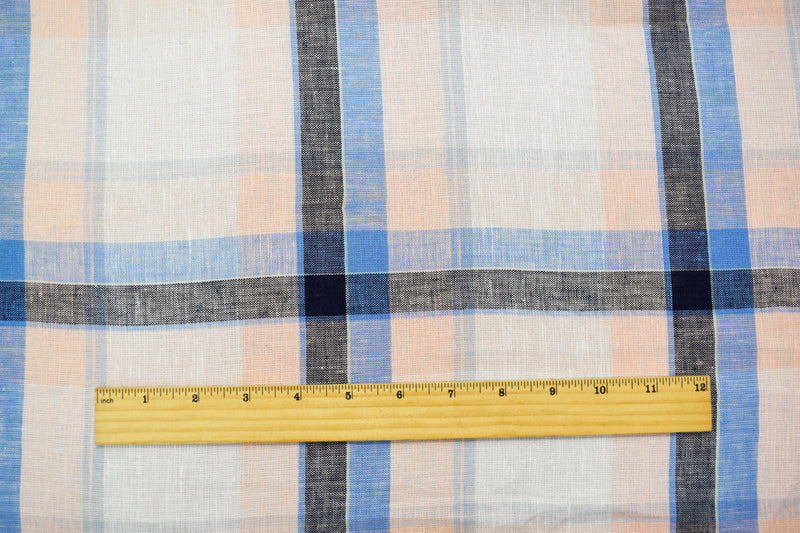 Light Blue-Pink-Multi Famous Maker Cotton Plaid Slub Gauze Woven Fabric