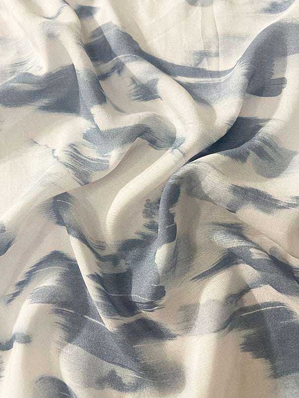 Blue and White Cloud Print Batiste Fabric