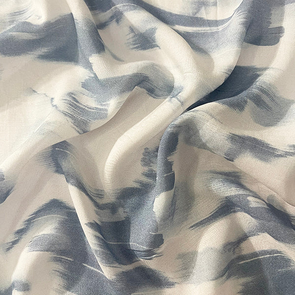 Blue and White Cloud Print Batiste Fabric