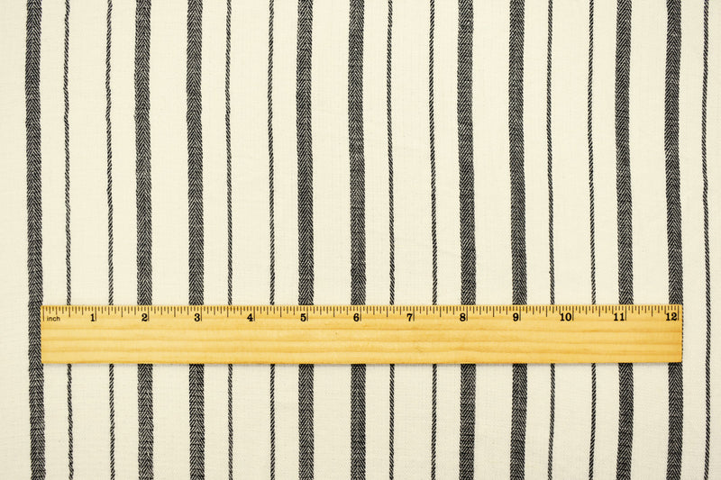 1 YD PC-Black-Ivory Famous Maker Cotton Stripe Herringbone Double Woven Fabric