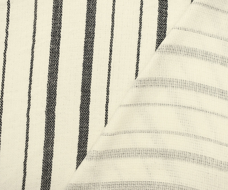 1 YD PC-Black-Ivory Famous Maker Cotton Stripe Herringbone Double Woven Fabric