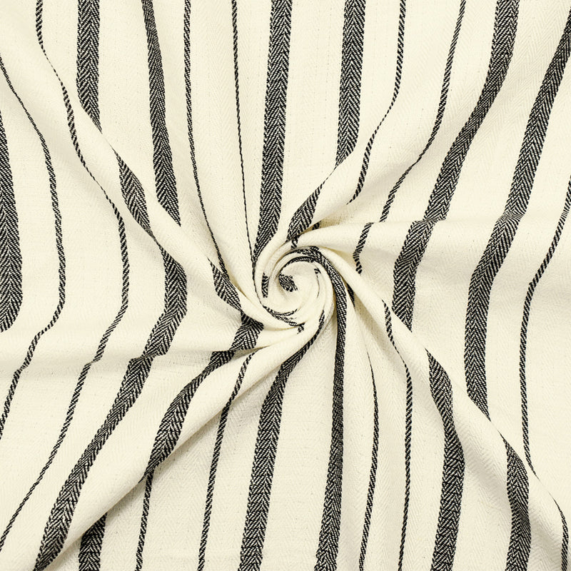 1 YD PC-Black-Ivory Famous Maker Cotton Stripe Herringbone Double Woven Fabric