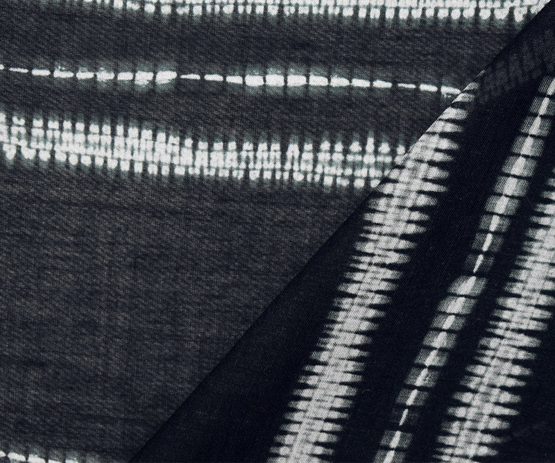 Black-White Cotton Tie Dye Horizontal Stripe Printed Batiste Woven Fabric