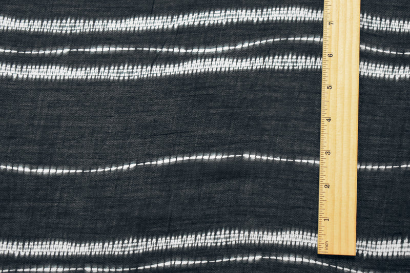 Black-White Cotton Tie Dye Horizontal Stripe Printed Batiste Woven Fabric