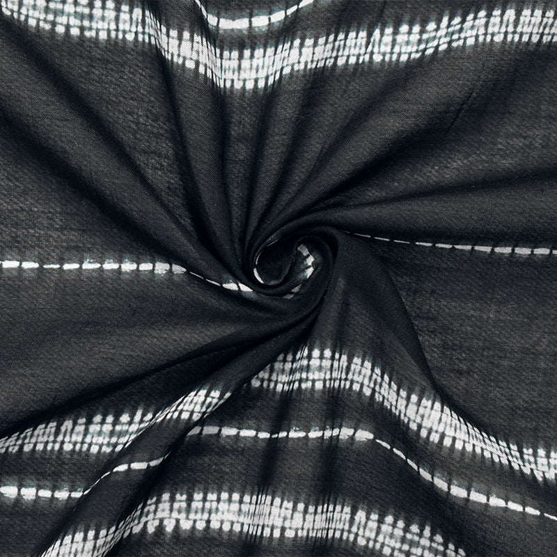 Black-White Cotton Tie Dye Horizontal Stripe Printed Batiste Woven Fabric