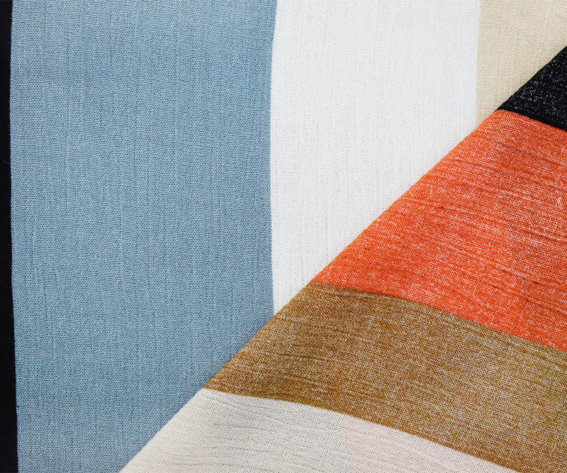 3 YD PC-Orange-Gray-Multi Cotton Stripe Printed Crinkled Gauze Woven Fabric