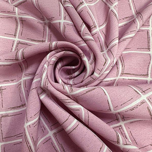 3 YD PC-Pink Windowpane Print Crepe de Chine Fabric