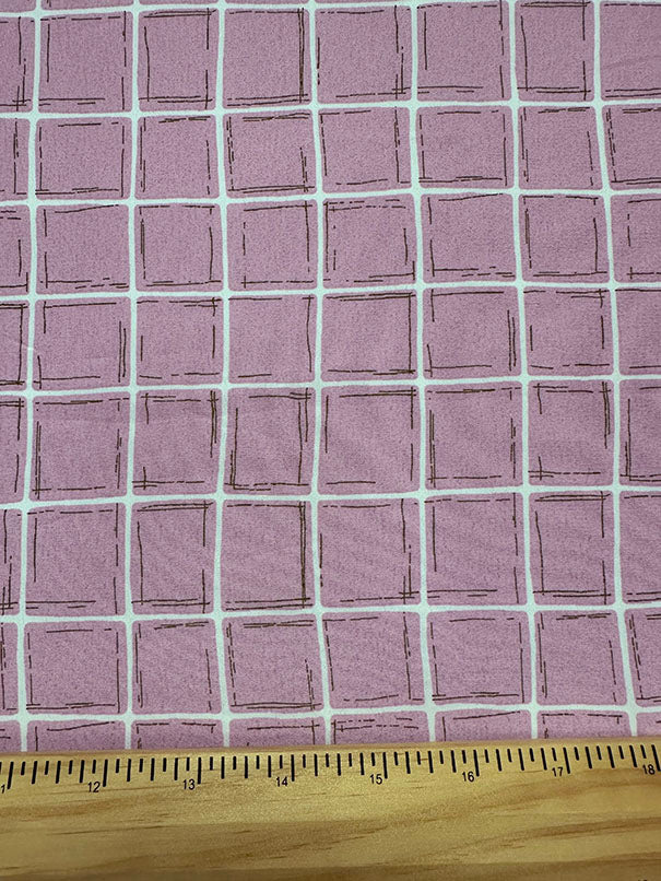 Pink Windowpane Print Crepe de Chine Fabric