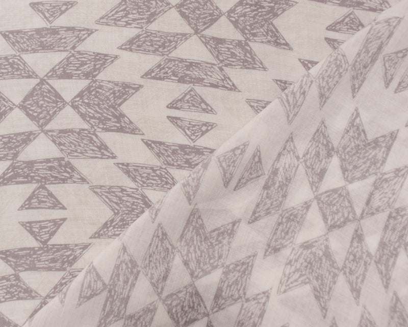 White-Gray Cotton Abstract Diamond Printed Lawn Woven Fabric