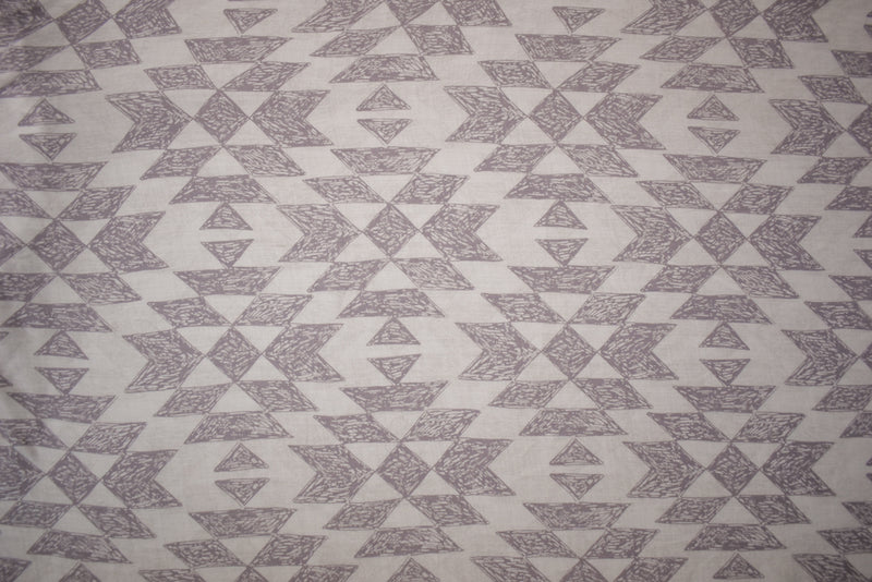 White-Gray Cotton Abstract Diamond Printed Lawn Woven Fabric