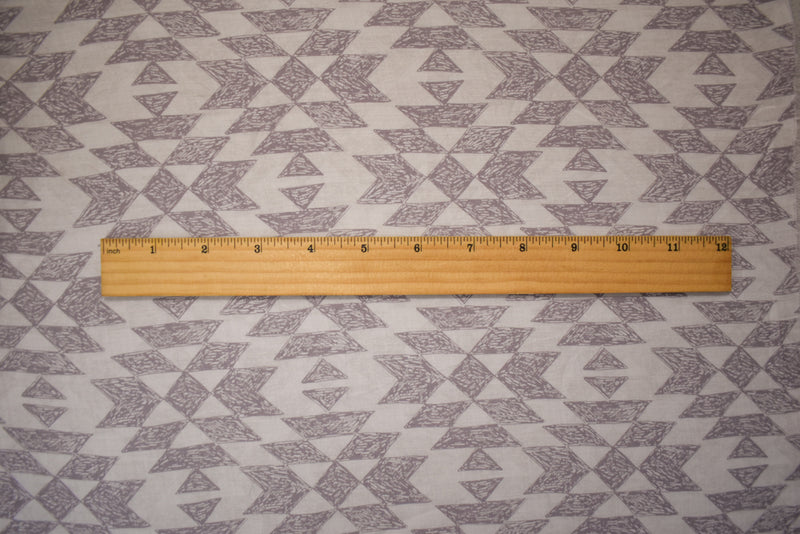 White-Gray Cotton Abstract Diamond Printed Lawn Woven Fabric