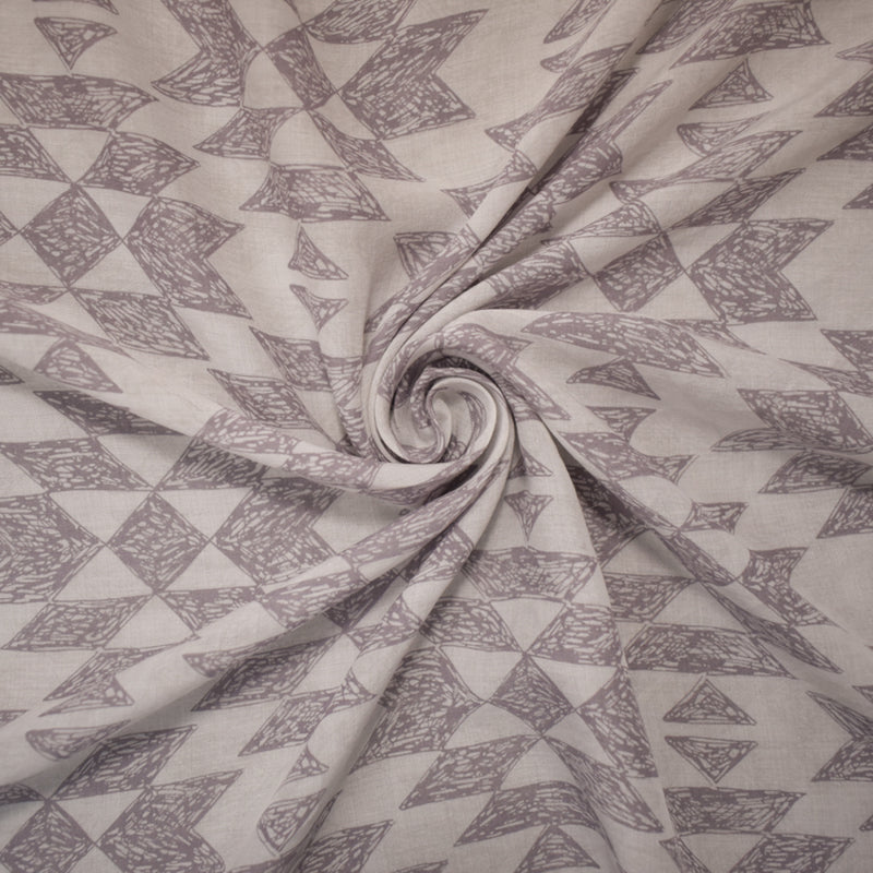 White-Gray Cotton Abstract Diamond Printed Lawn Woven Fabric