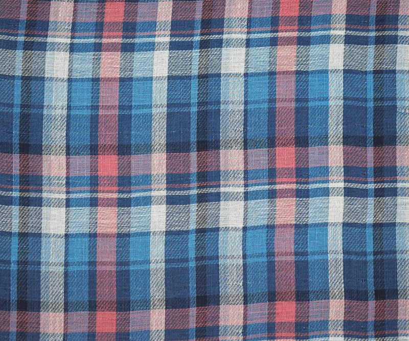 Blue Cotton-Linen Famous Maker Plaid-Check Double Gauze Fabric