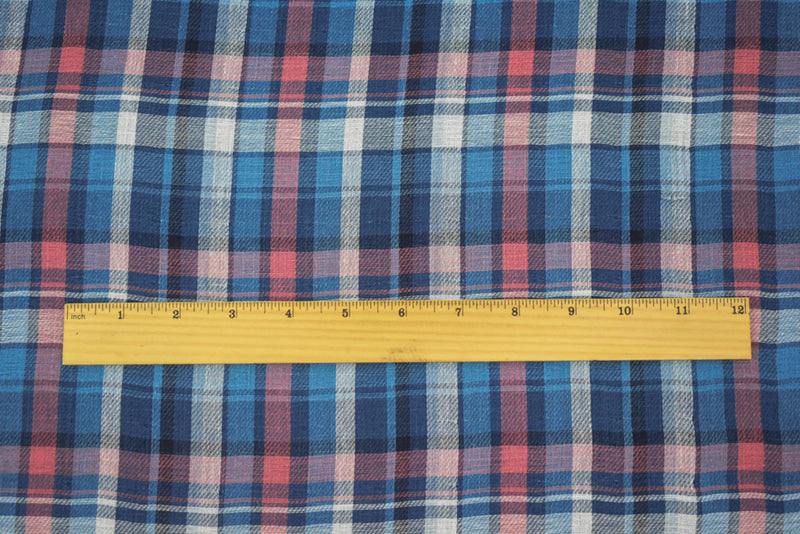Blue Cotton-Linen Famous Maker Plaid-Check Double Gauze Fabric