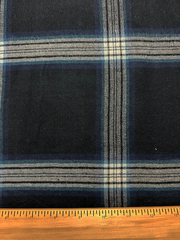 Blue Multi Plaid Single Sided Rayon Wool Flannel Shirting Fabric