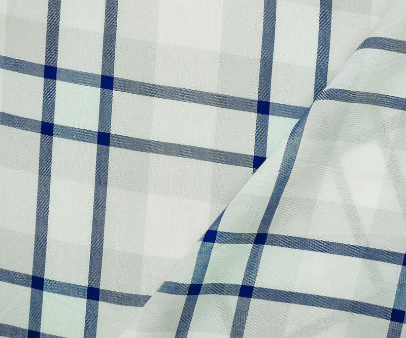 3 3/8 YD PC-Blue-White-Multi Famous Maker Rayon Plaid Woven Fabric