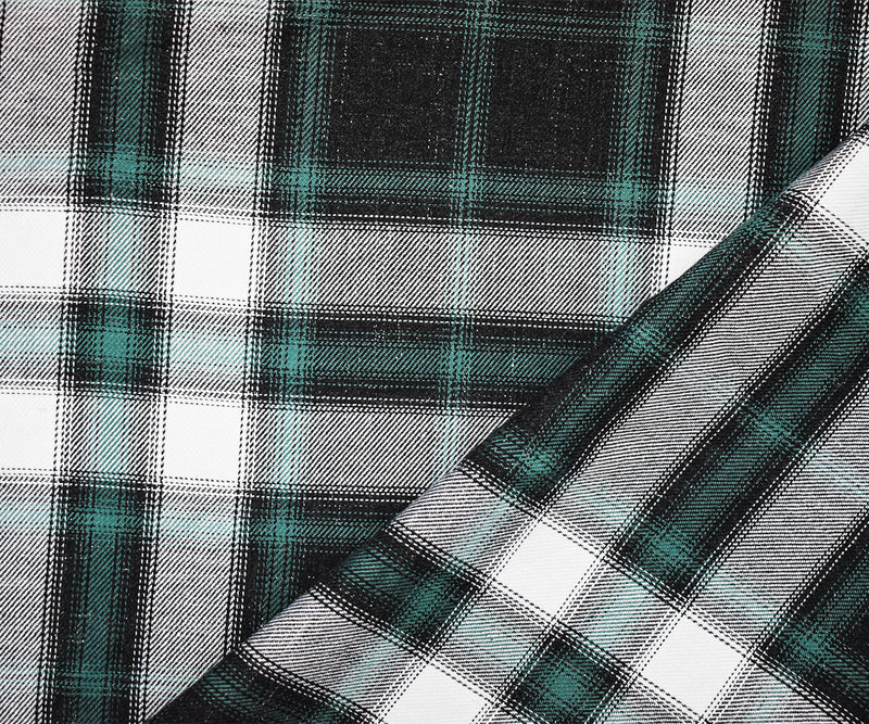 3 3/4 YD PC-Green-Black-Silver Sparkle Famous Maker Cotton Plaid Twill Woven Fabric