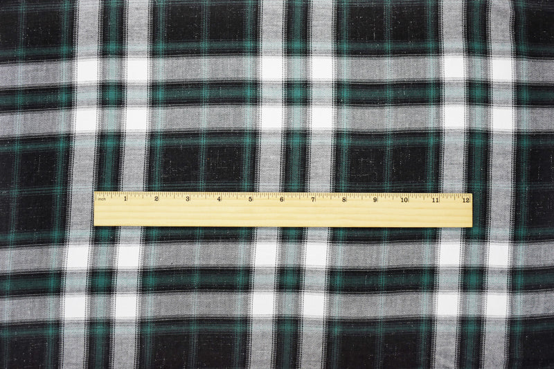 3 3/4 YD PC-Green-Black-Silver Sparkle Famous Maker Cotton Plaid Twill Woven Fabric