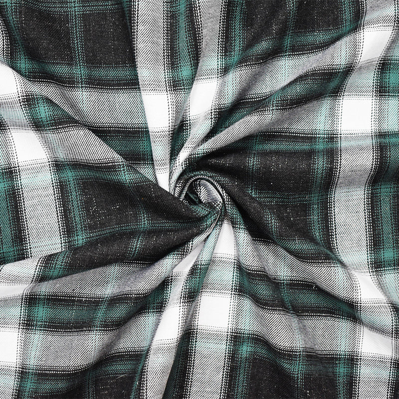 3 3/4 YD PC-Green-Black-Silver Sparkle Famous Maker Cotton Plaid Twill Woven Fabric