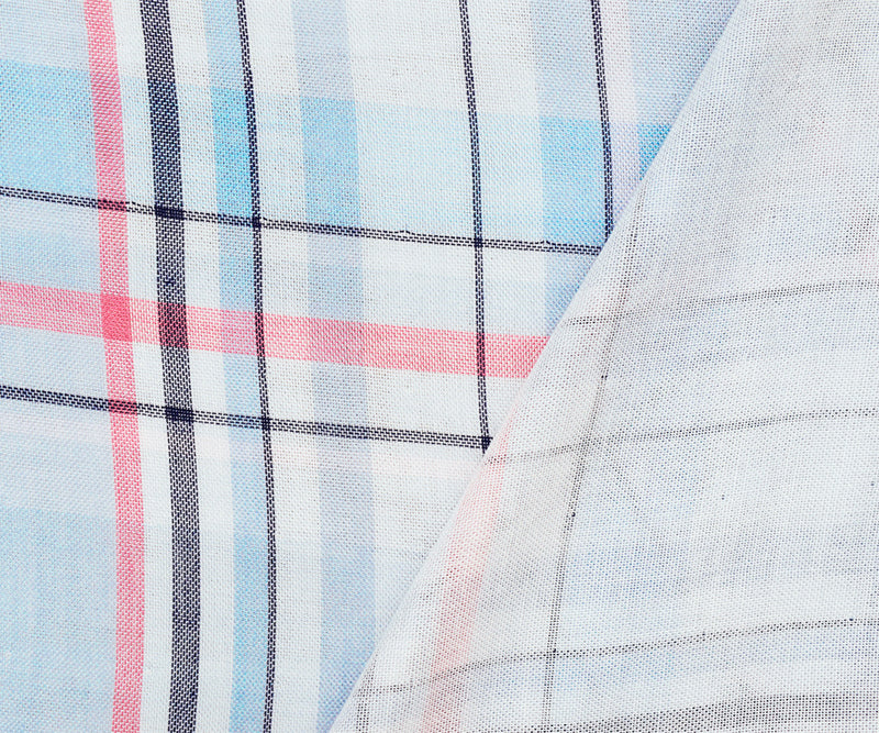 3 YD PC-Pink-Blue-Multi Famous Maker Cotton Plaid Double Gauze Woven Fabric