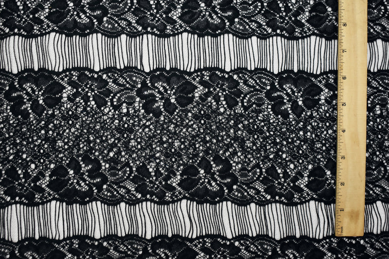 Black Polyester Floral Stripe Crochet Lace Knit Fabric