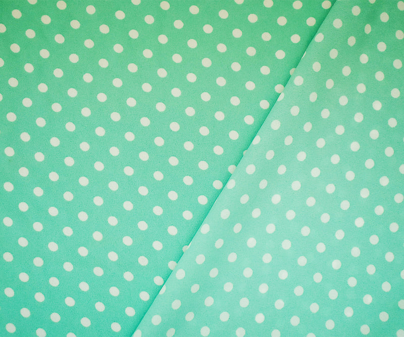 Green-White Polyester Polka Dots Printed Momie Georgette Woven Fabric