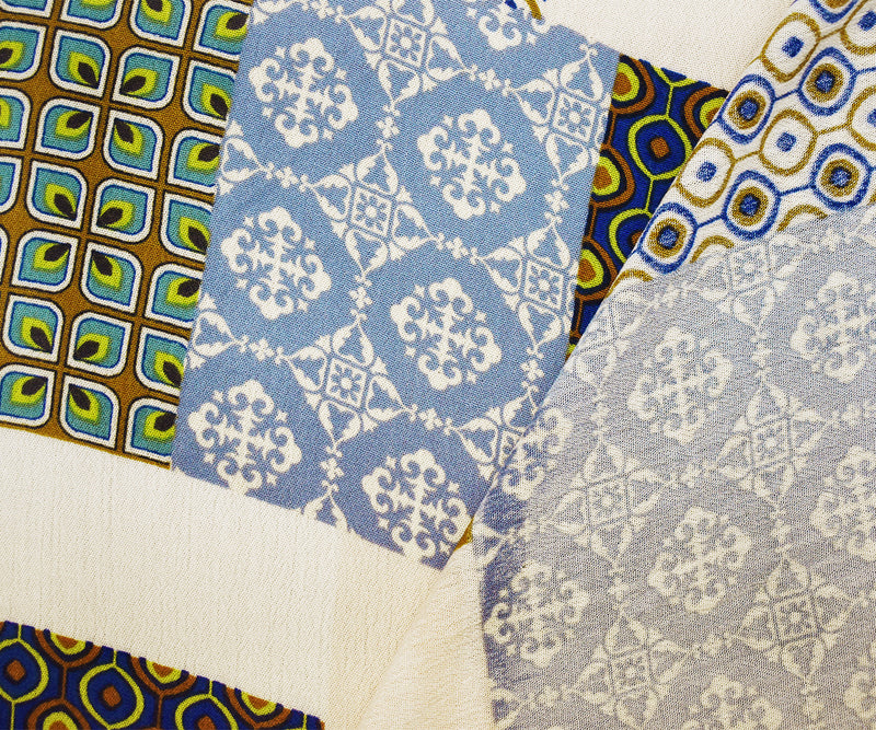 Blue-Green-Multi Cotton Patch Moroccan Pattern Printed Gauze Woven Fabric
