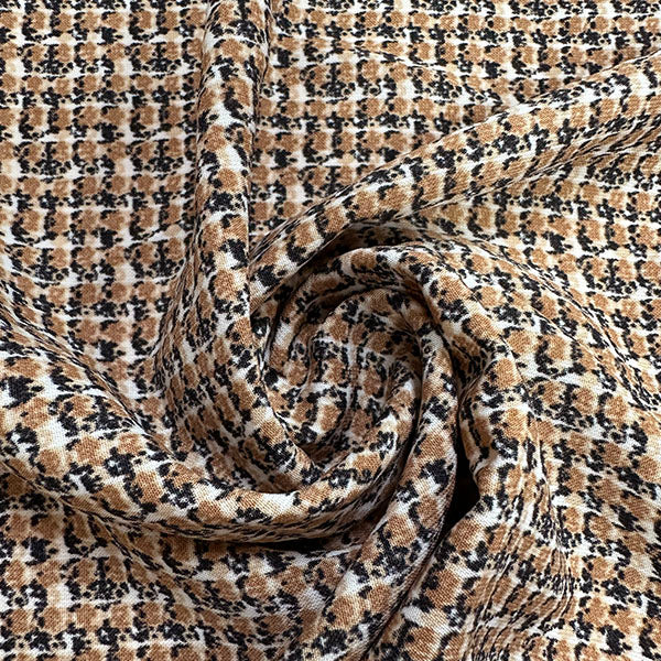 Tan Multi Print Poly Peachskin Fabric