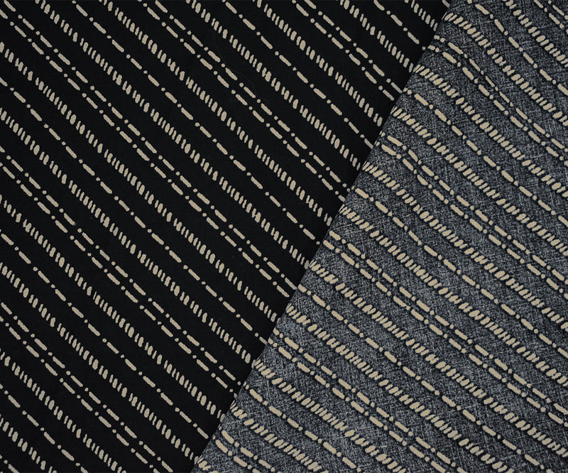 Black-Beige Rayon Stitch-Like Printed Challis Woven Fabric