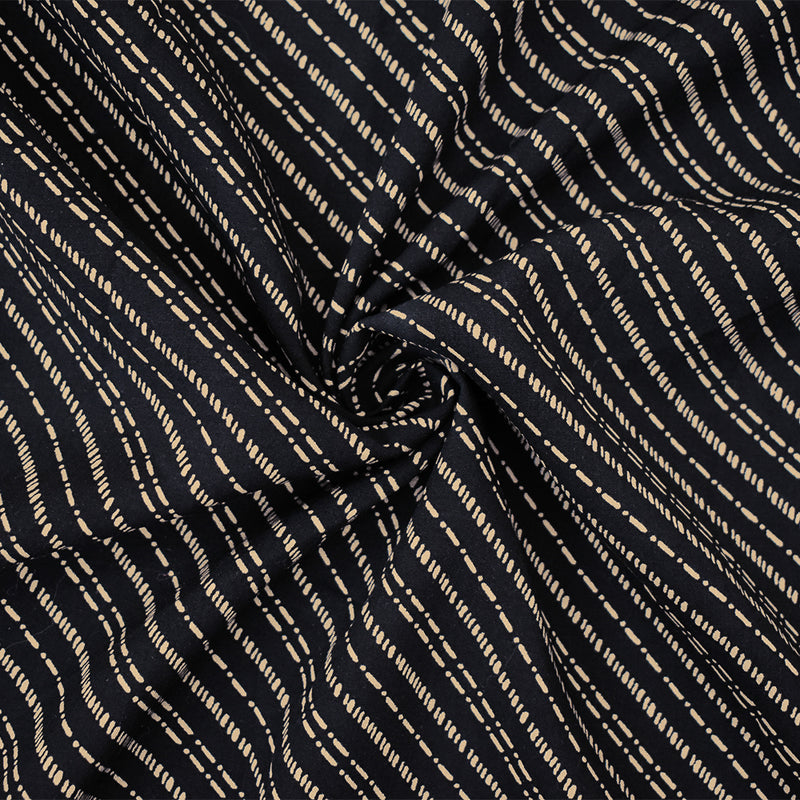 Black-Beige Rayon Stitch-Like Printed Challis Woven Fabric