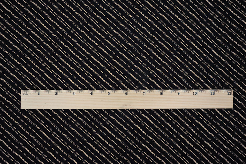 Black-Beige Rayon Stitch-Like Printed Challis Woven Fabric