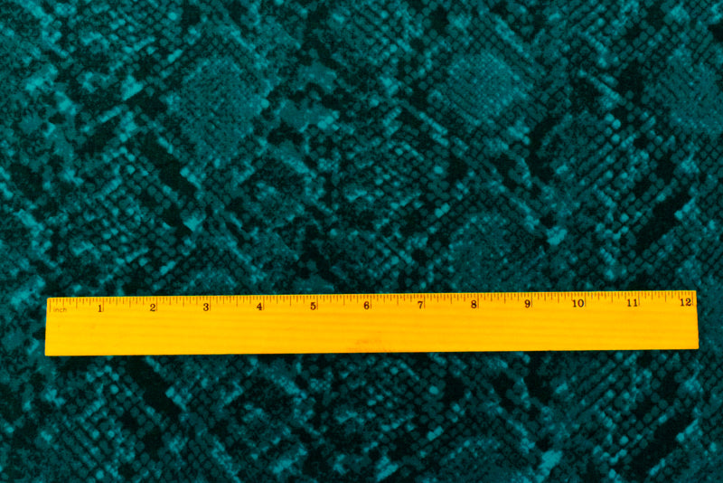 Teal-Black Reptile Printed Poly Chiffon Woven Fabric
