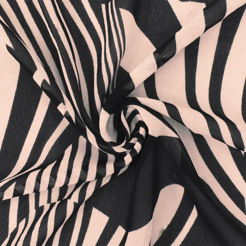 5 YD PC-Beige-Black Abstract Zebra Printed Poly Chiffon Woven Fabric