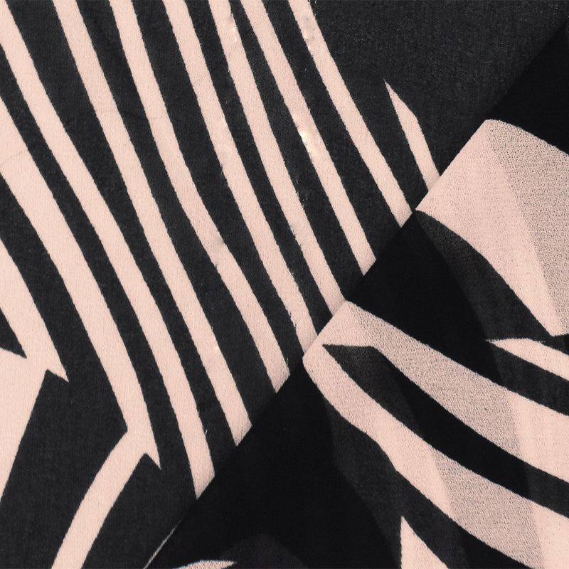 5 YD PC-Beige-Black Abstract Zebra Printed Poly Chiffon Woven Fabric