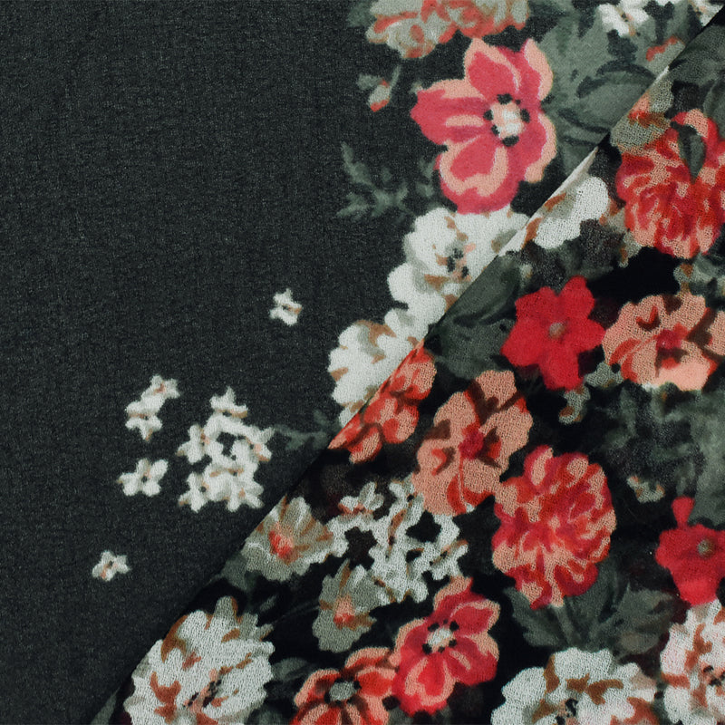 Black-Red-Multi Floral Printed Poly Chiffon Woven Fabric