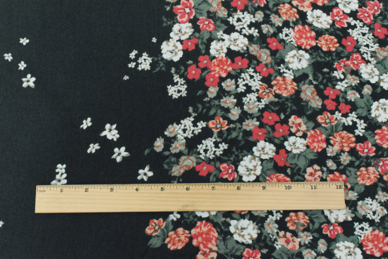 Black-Red-Multi Floral Printed Poly Chiffon Woven Fabric