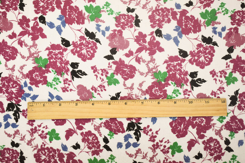 White-Magenta Pink-Multi Floral Printed Poly Chiffon Woven Fabric