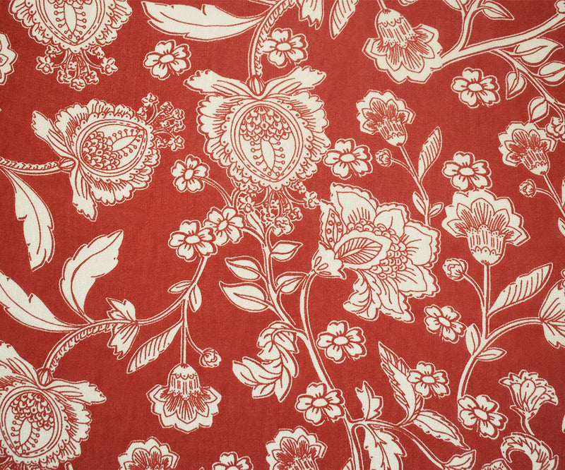 Sunset Orange-Ivory Floral Printed Poly Chiffon Woven Fabric