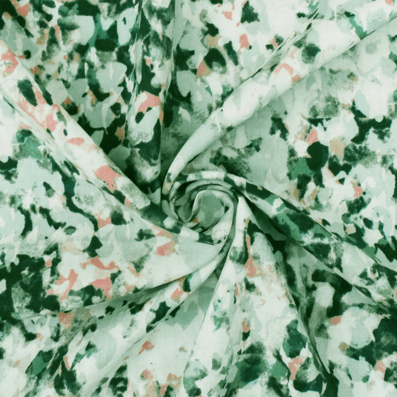 Green-Orange-Multi Abstract Printed Rayon Challis Woven Fabric