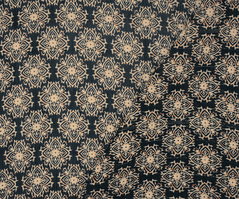 Black-Gold-Multi Medallion Print Poly Metallic Stripe Yoryu Chiffon Fabric