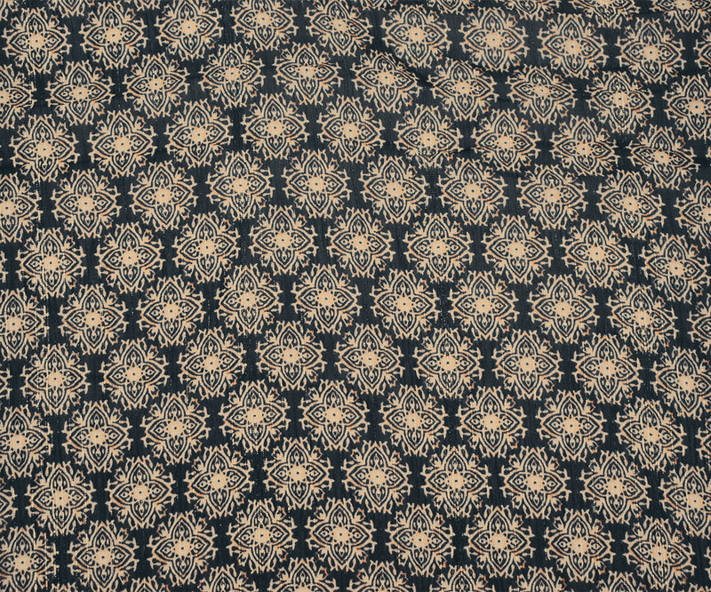 Black-Gold-Multi Medallion Print Poly Metallic Stripe Yoryu Chiffon Fabric