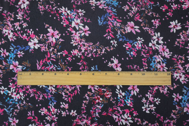 Black-Pink-Multi Floral Printed Poly Chiffon Woven Fabric