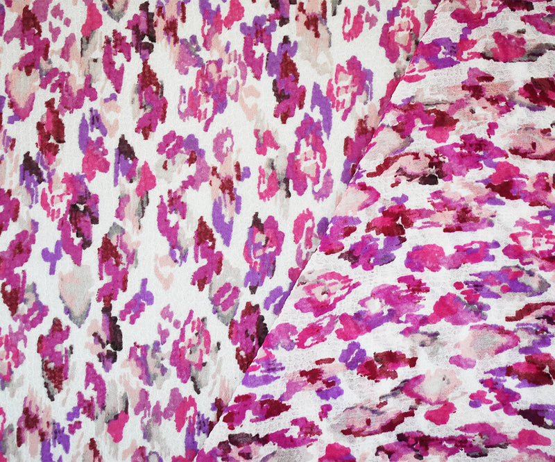 Fuchsia-Multi Abstract Water Color Spots Print Pebble Crepe Chiffon Fabric