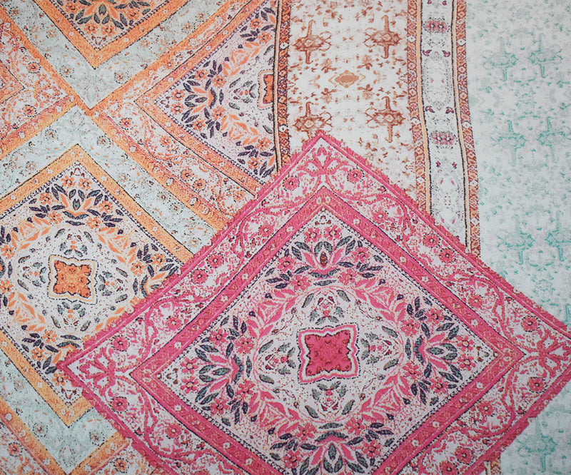 Orange-Pink-Multi Moroccan Bandana Printed Poly Chiffon Woven Fabric
