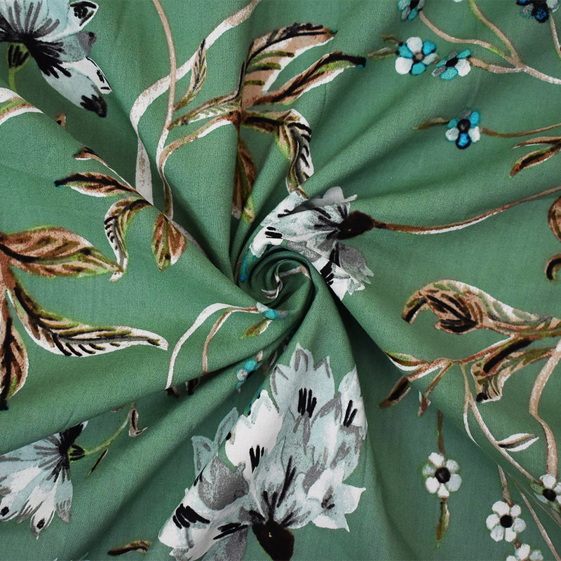 Green-Teal-Multi Rayon Floral Printed Challis Woven Fabric
